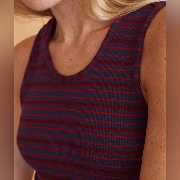 Marine Layer Lexi Rib Daytime Midi Tank Dress Cabernet Navy Stripe Size Large - Picture 9 of 14